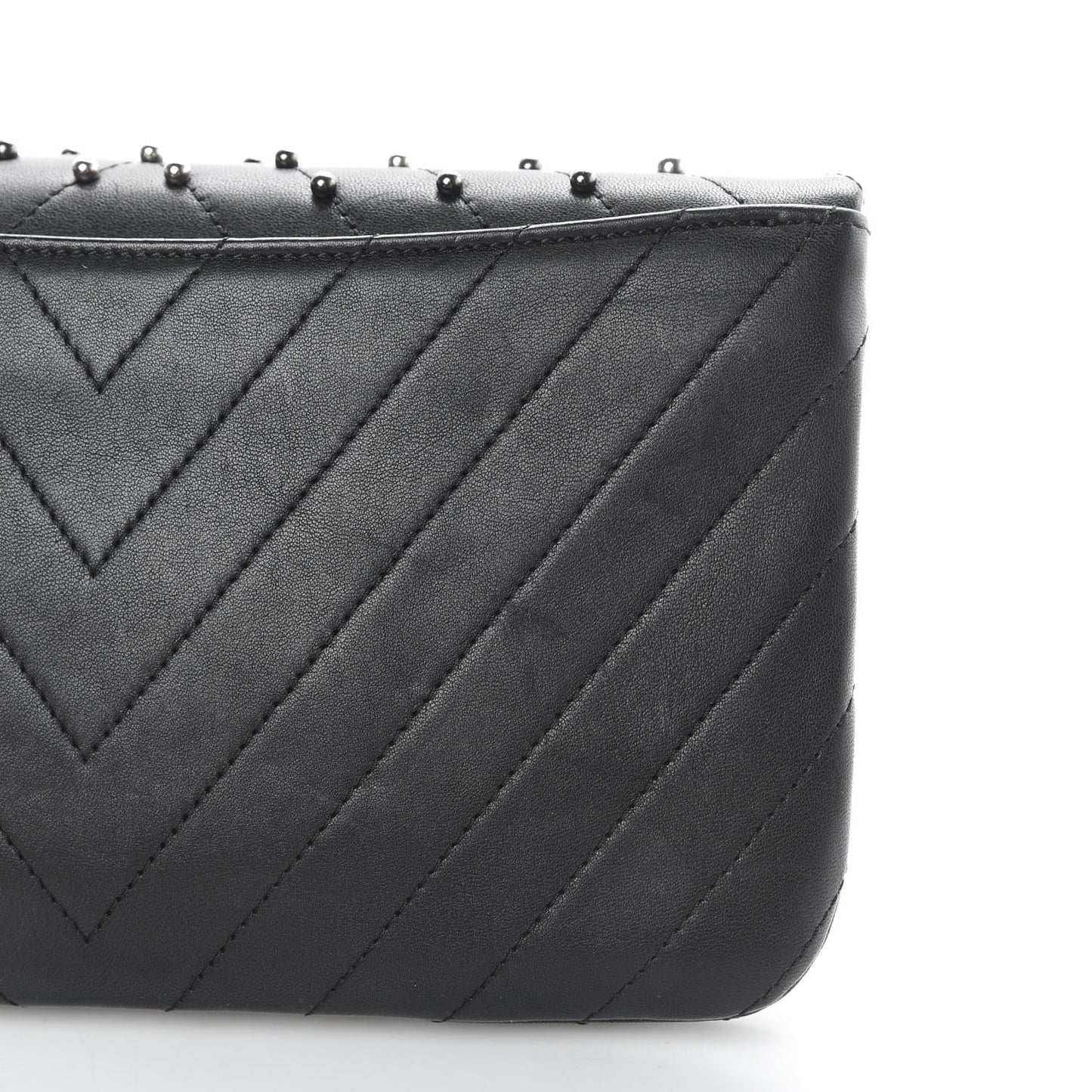 Lambskin Chevron Quilted Studded Stud Wars Flap Clutch Black