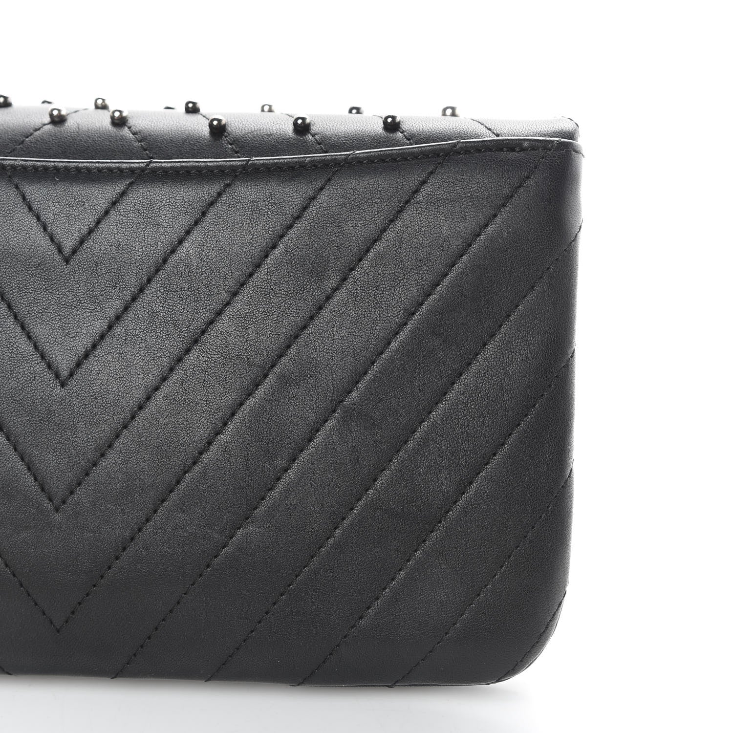Chanel Lambskin Chevron Quilted Studded Stud Wars Flap Clutch Black 10 of 10