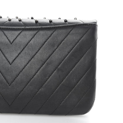 Chanel Lambskin Chevron Quilted Studded Stud Wars Flap Clutch Black 10 of 10