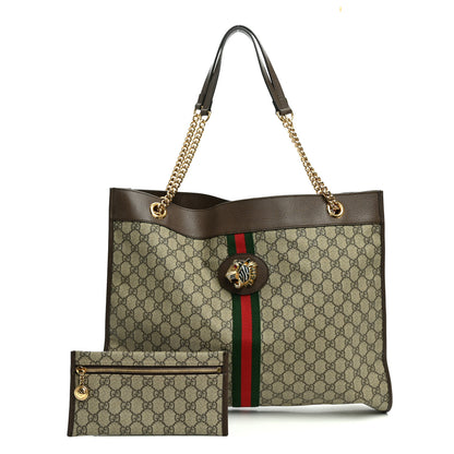 Gucci GG Supreme Monogram Large Rajah Chain Tote Beige New Acero 3 of 12