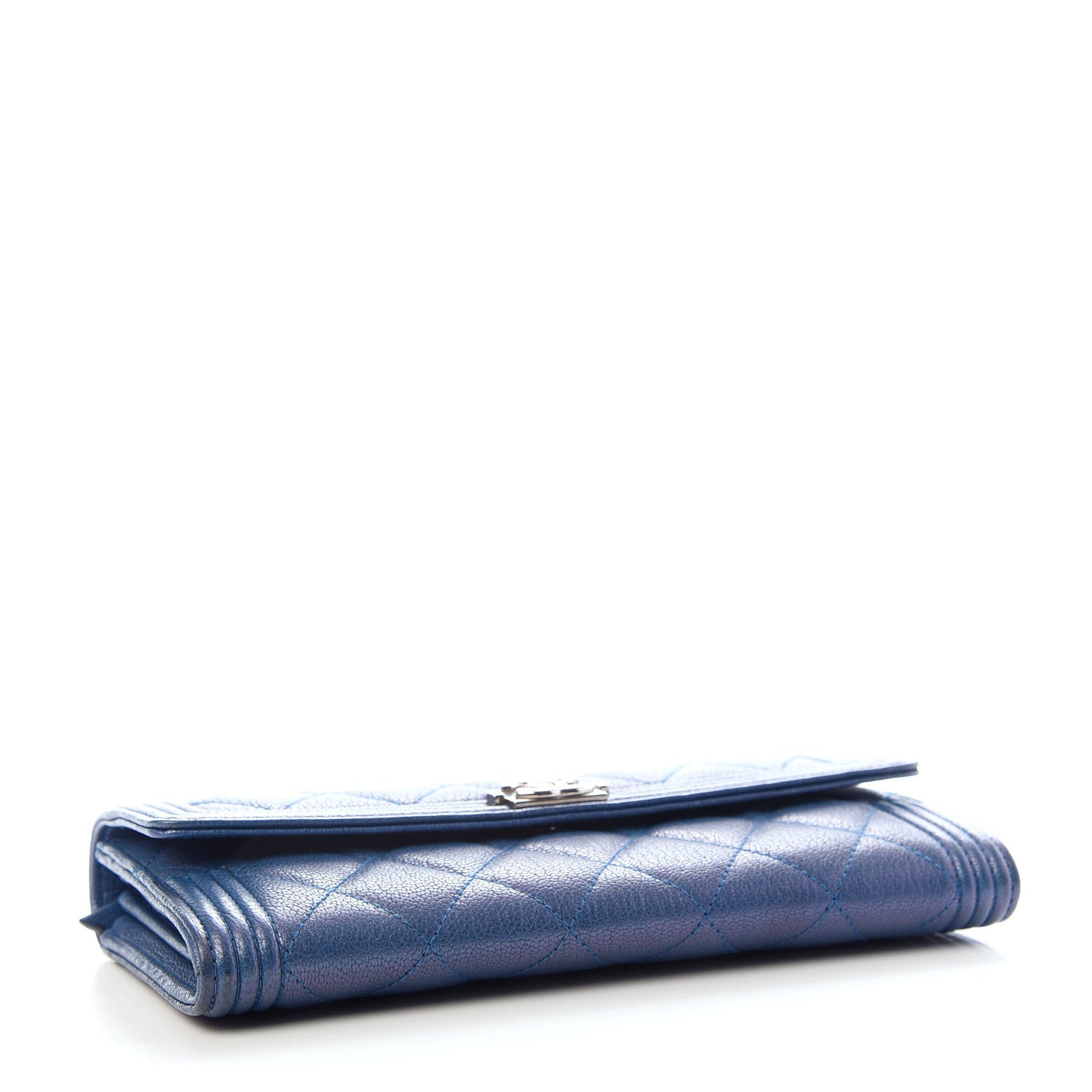 Chanel Goatskin Quilted Boy Flap Wallet Blue 4 of 7