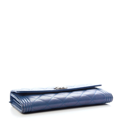 Chanel Goatskin Quilted Boy Flap Wallet Blue 4 of 7