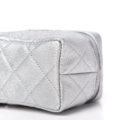 Chanel Metallic Caviar Quilted Mini Top Handle Vanity With Chain Silver 7 of 10