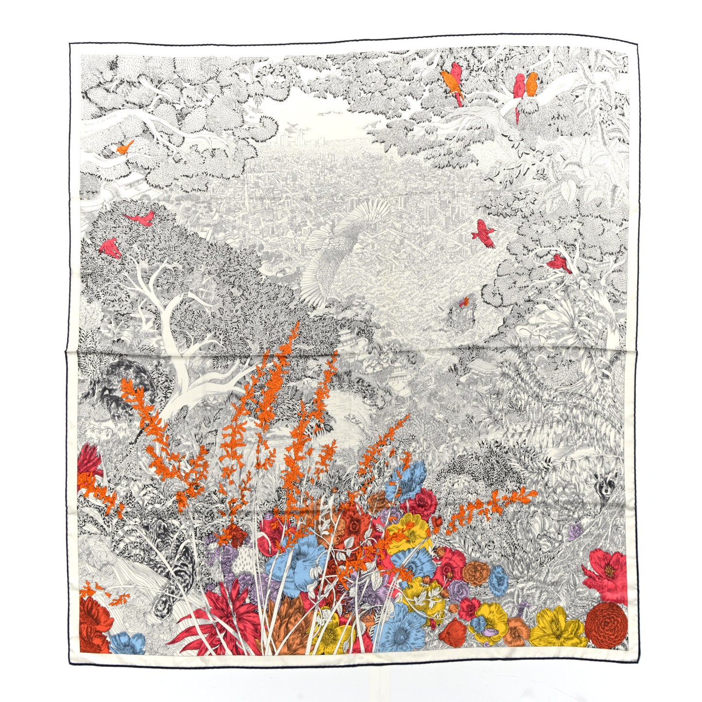 Cashmere Silk Retour a la Nature Shawl 140 White Black Multicolor