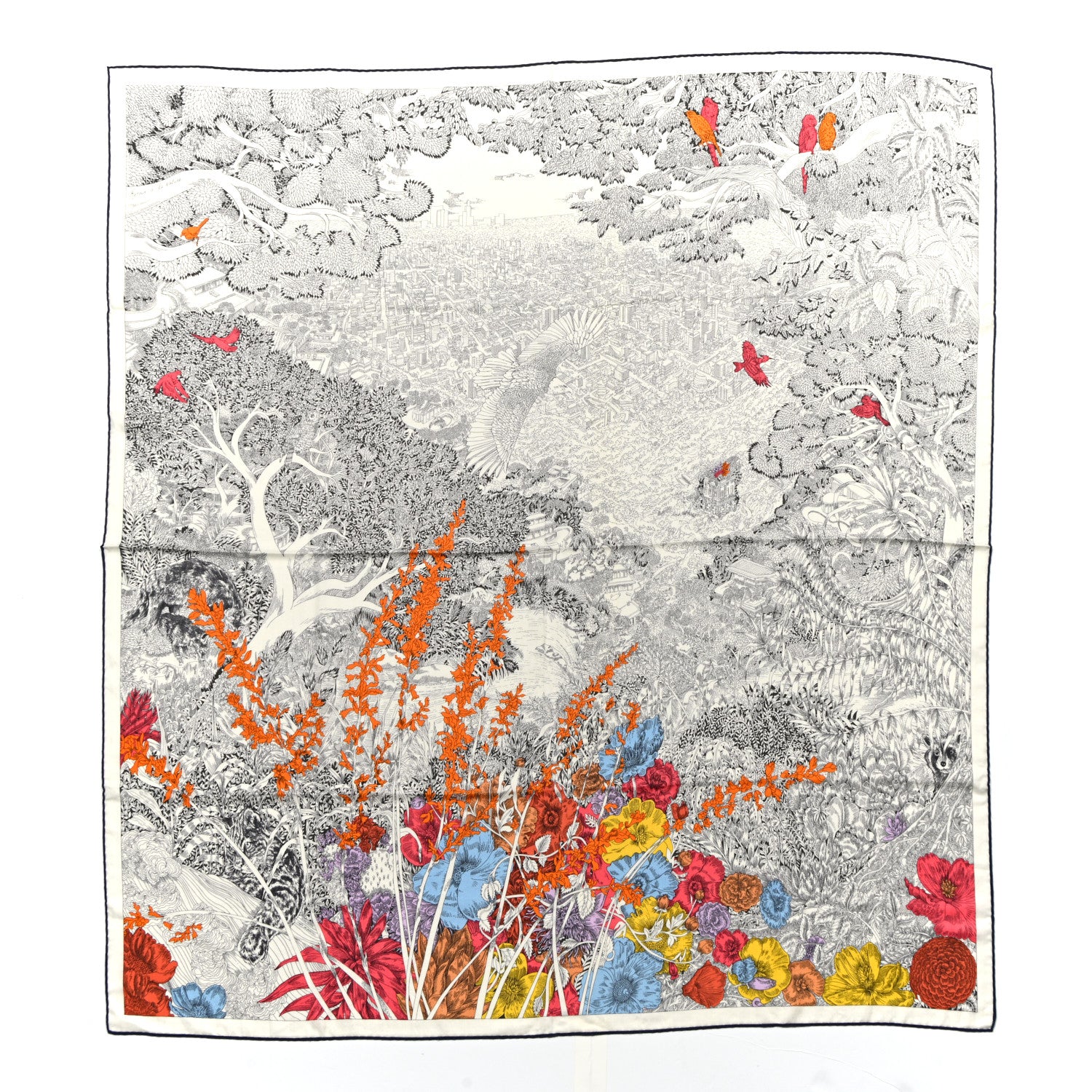 Hermes Cashmere Silk Retour a la Nature Shawl 140 White Black Multicolor 1 of 6
