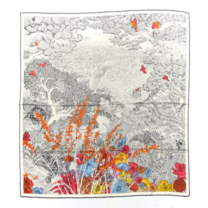 Hermes Cashmere Silk Retour a la Nature Shawl 140 White Black Multicolor 1 of 6