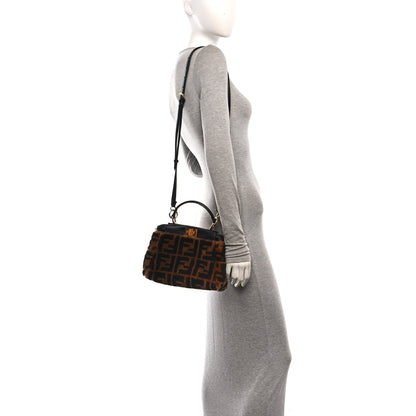 Fendi Shearling Nappa Macro FF 1974 Mini Peekaboo Iconic Satchel Tobacco Black 3 of 12