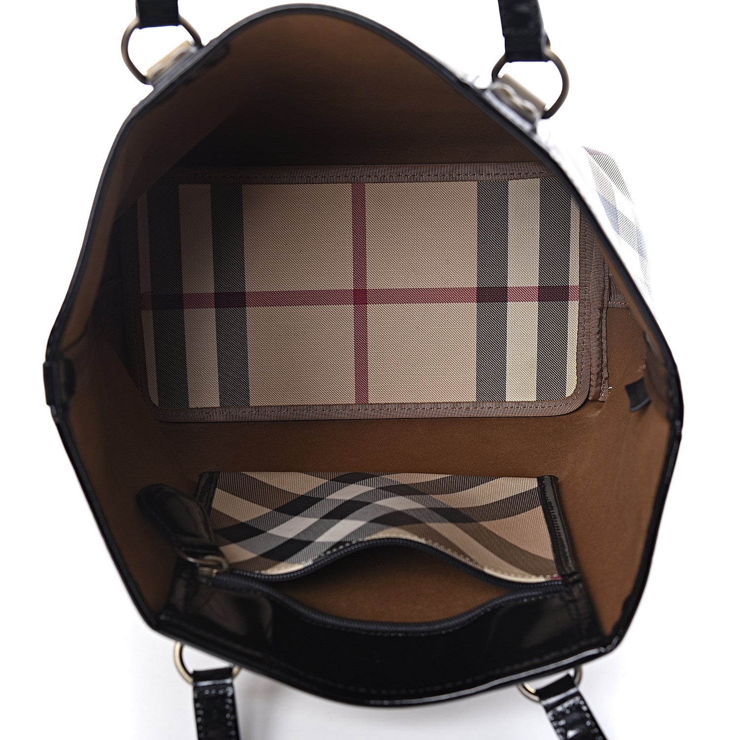Burberry Patent Trim Small Nova Check Tote Black 5 of 11