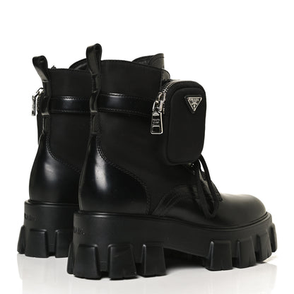 Prada Spazzolato Rois Nylon Metal Triangle Logo Monolith Pouch Pocket 55mm Boots 38 Black 4 of 7