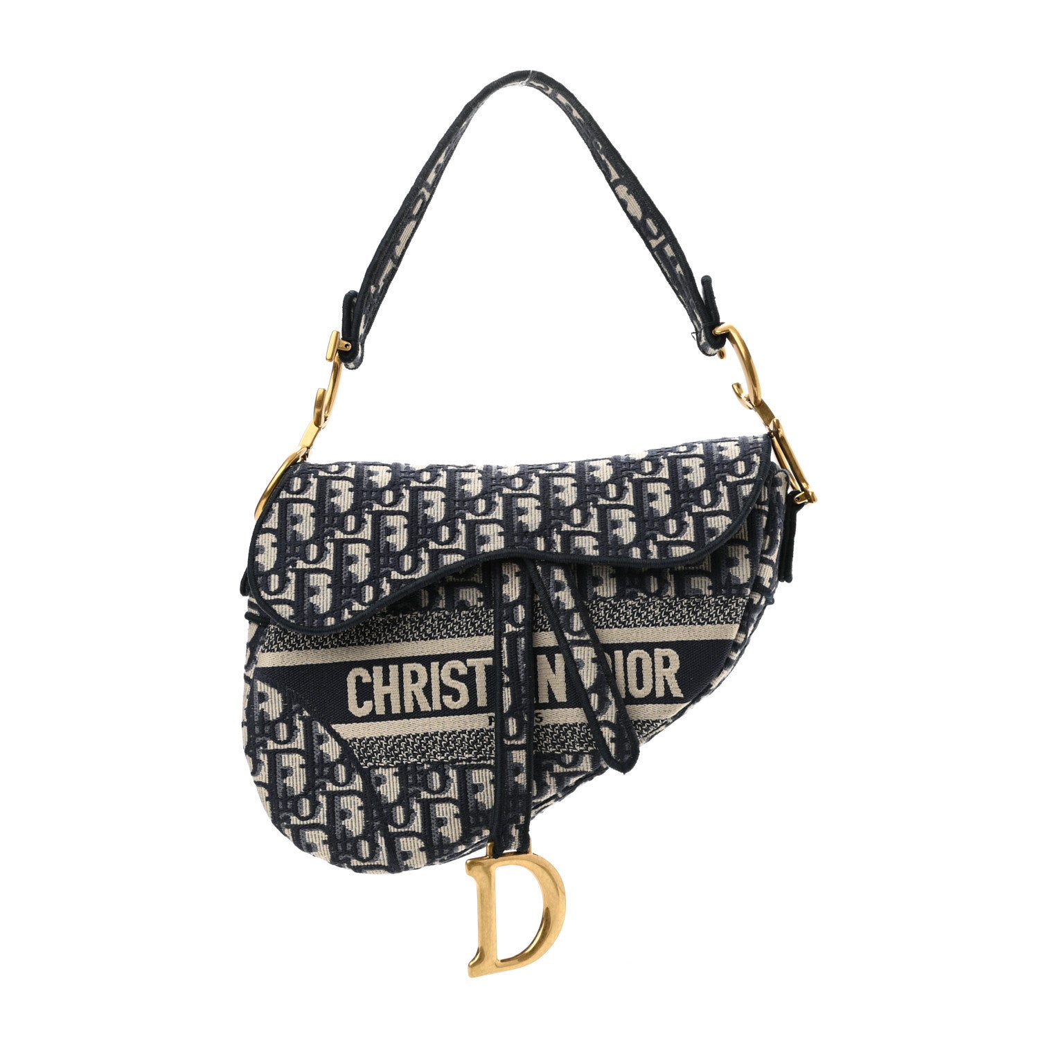 Christian Dior Oblique Embroidered Saddle Bag Blue 1 of 11