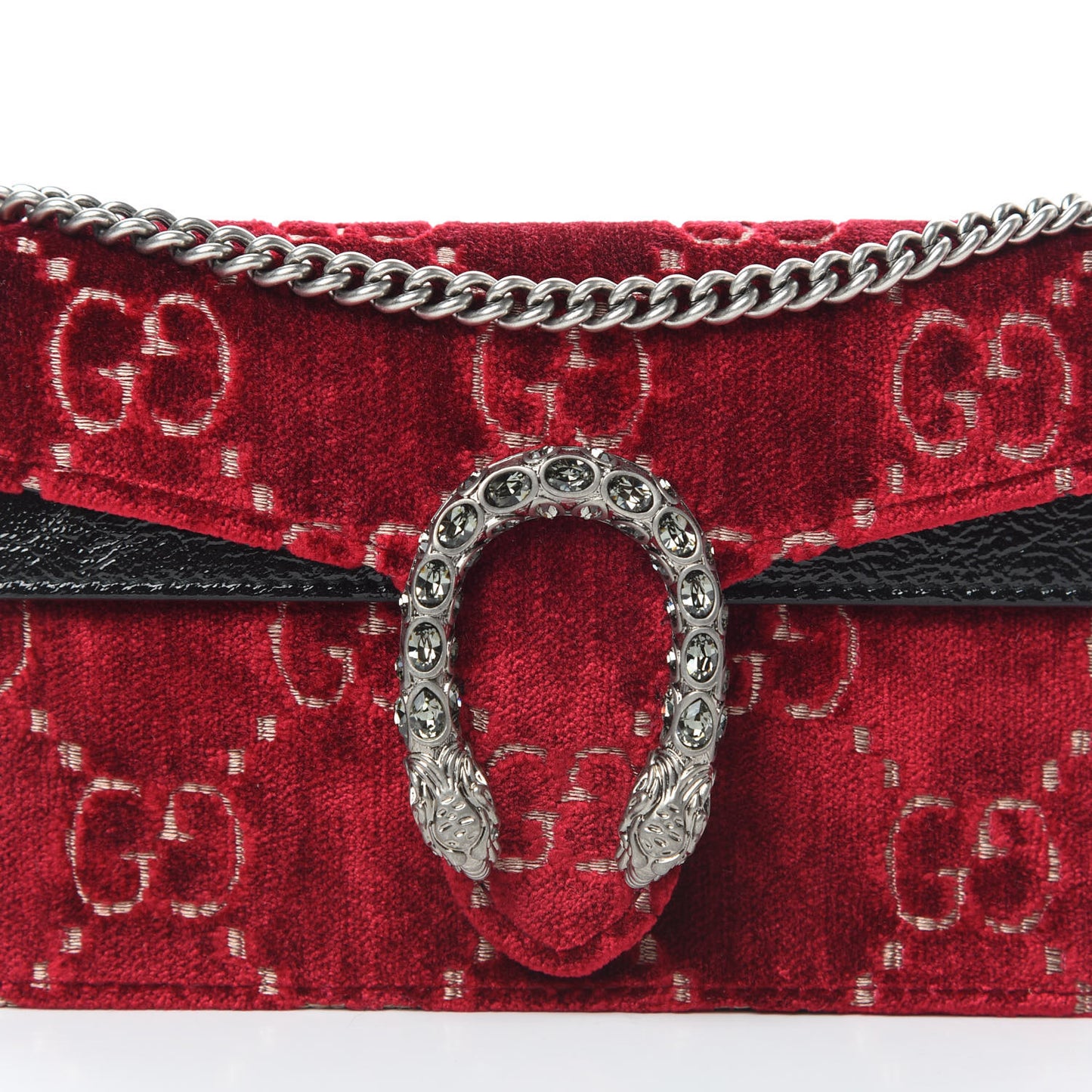Velvet GG Monogram Super Mini Dionysus Shoulder Bag Red Cipria Black