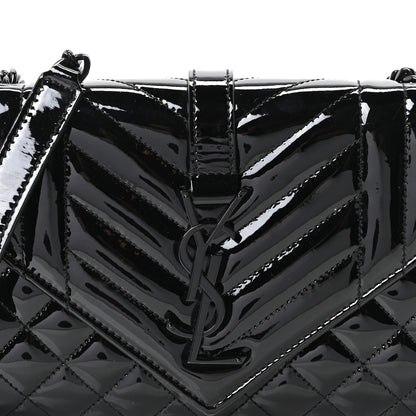 Saint Laurent Patent Mixed Matelasse Triquilt Small Monogram Satchel Black 8 of 11
