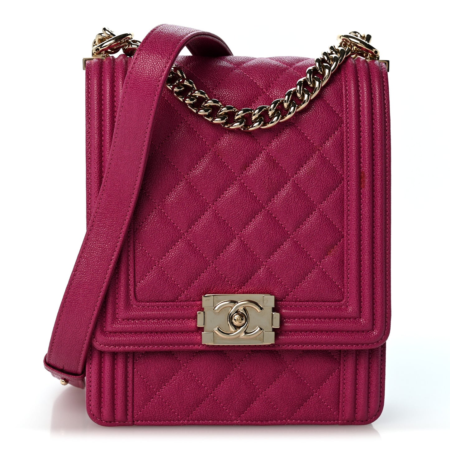 Caviar Quilted North South Boy Flap Fuchsia
