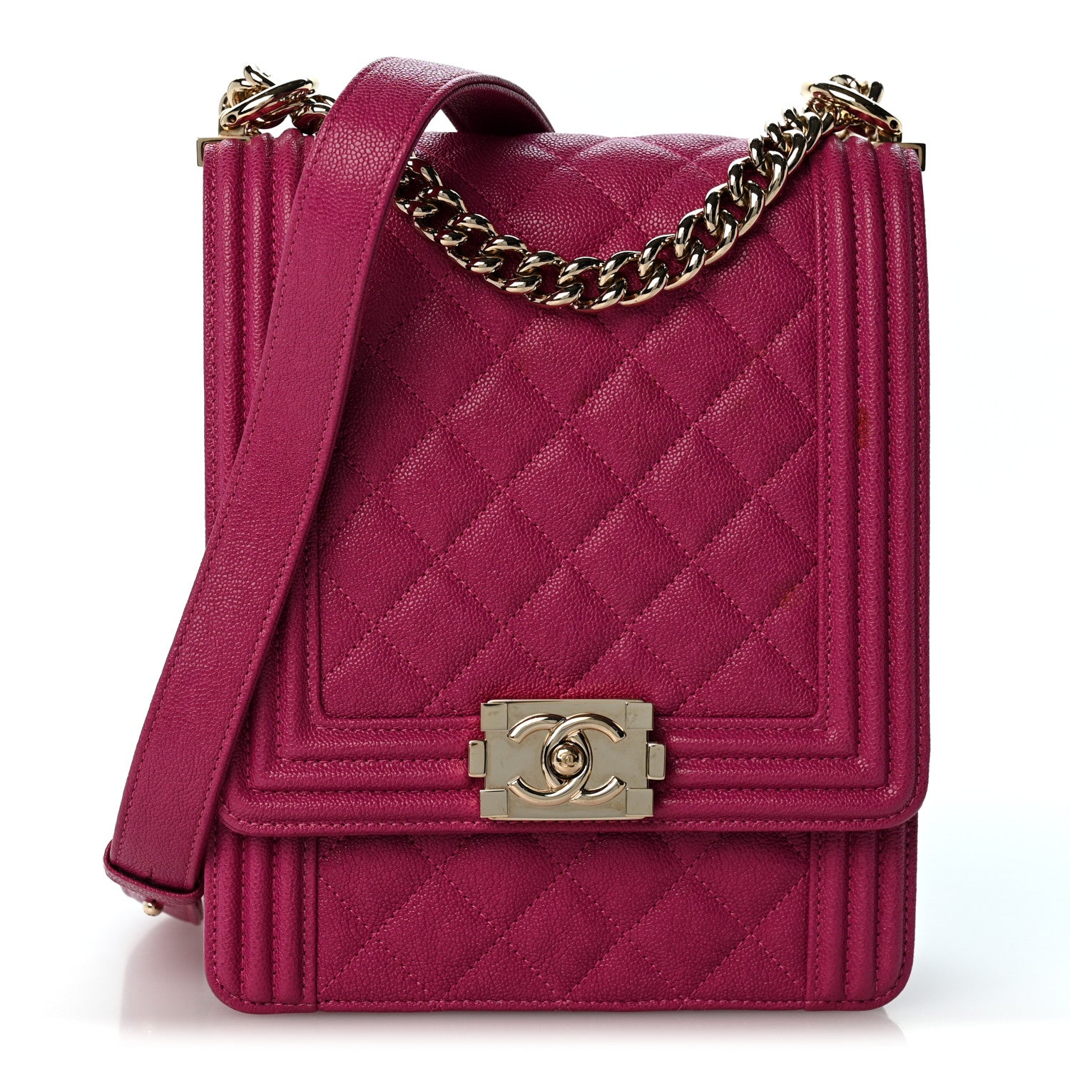 Chanel Caviar Quilted North South Boy Flap Fuchsia 1 of 12