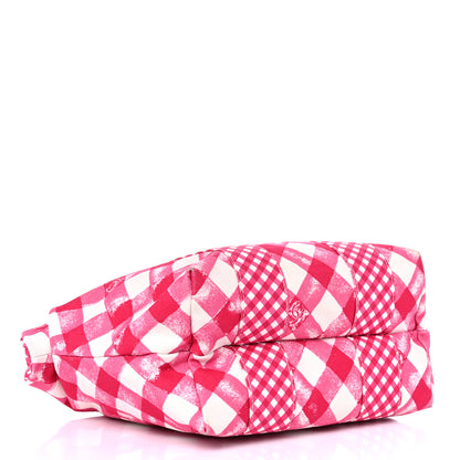 Chanel Canvas Gingham Printed Small CC Tote Pink White 4 of 15