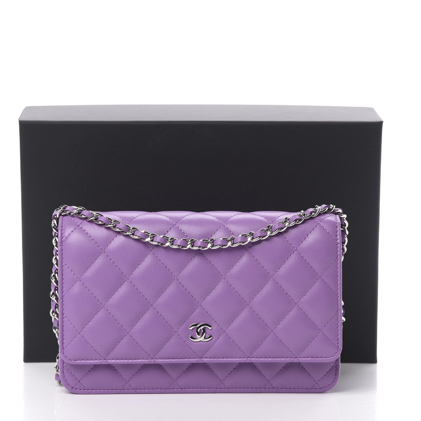 Lambskin Quilted Wallet On Chain WOC Purple