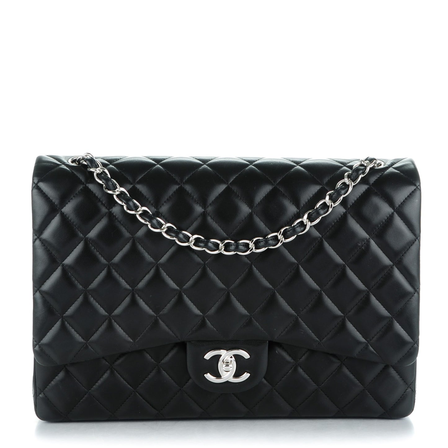 Lambskin Quilted Maxi Double Flap Black