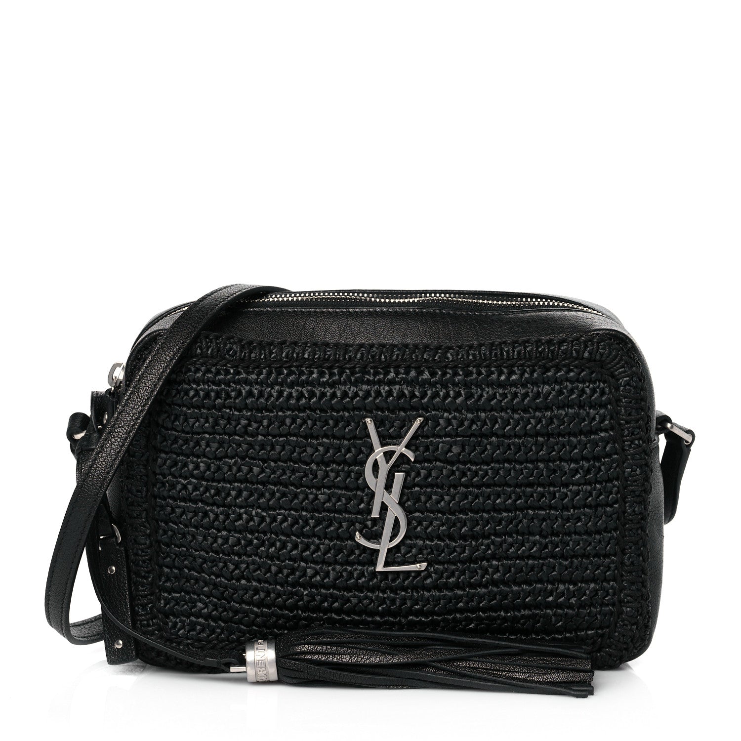 Saint Laurent Raffia Canvas Monogram Lou Camera Bag Black 1 of 8