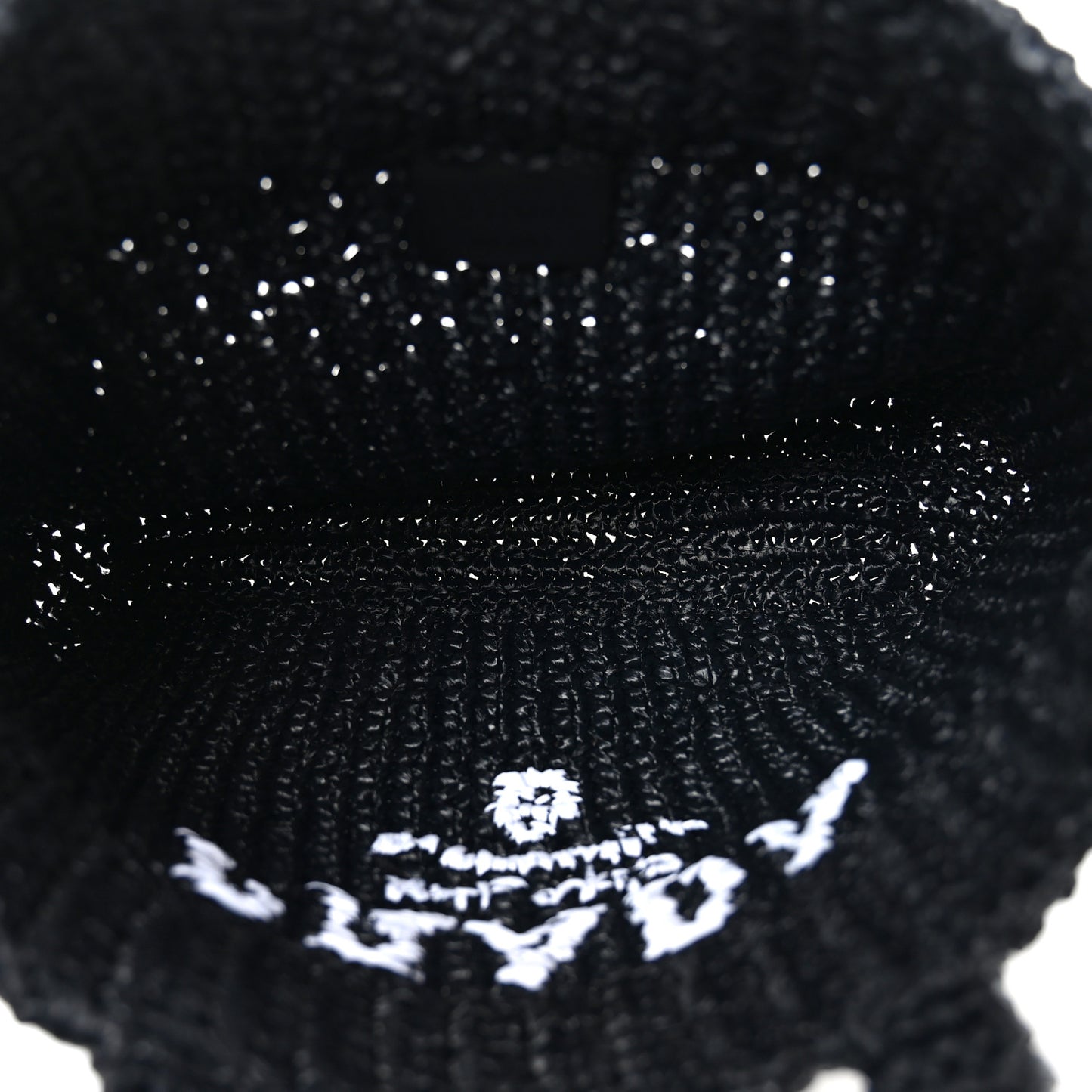 Yarn Raffia Effect Crochet Small Logo Tote Black