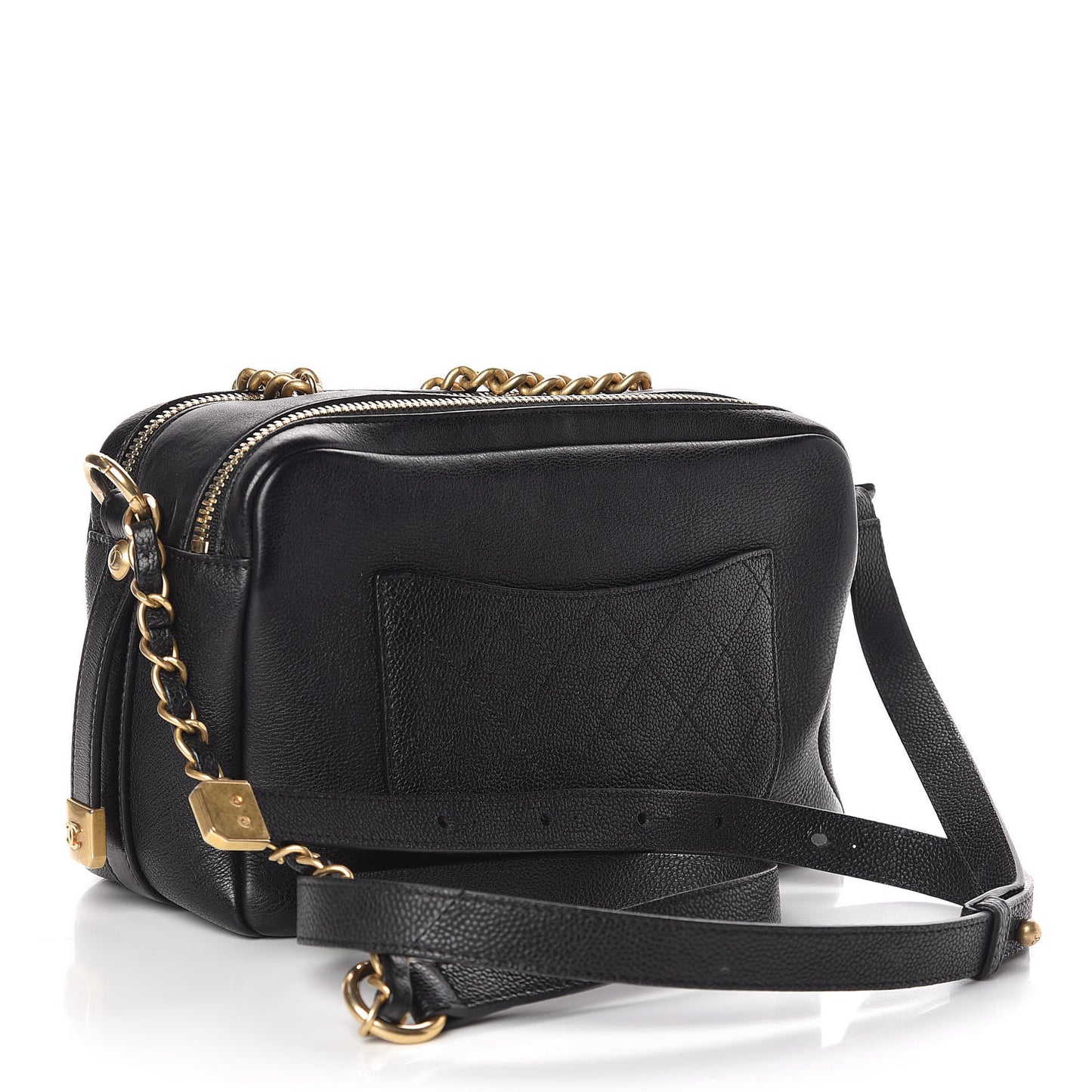 Grained Calfskin Quilted Flat Camera Case Black