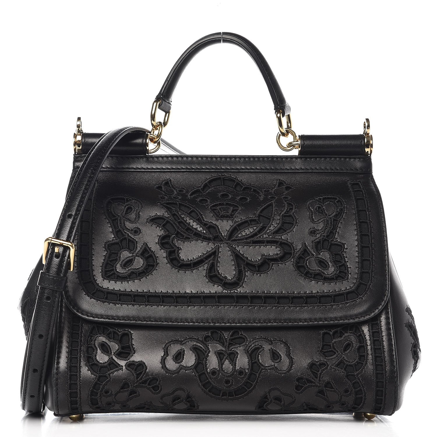 Dolce & Gabbana Calfskin Medium Embroidered Laser Cut Miss Sicily Satchel Black 1 of 8