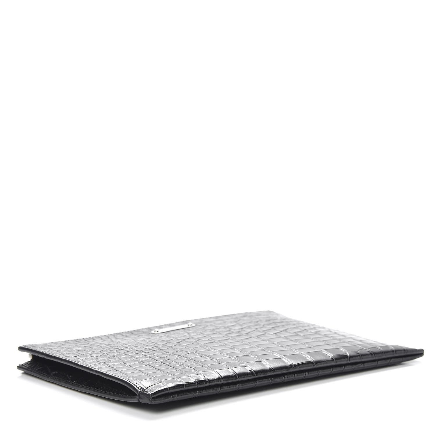 Saint Laurent Calfskin Crocodile Embossed ID Mini Tablet Holder Black 4 of 9