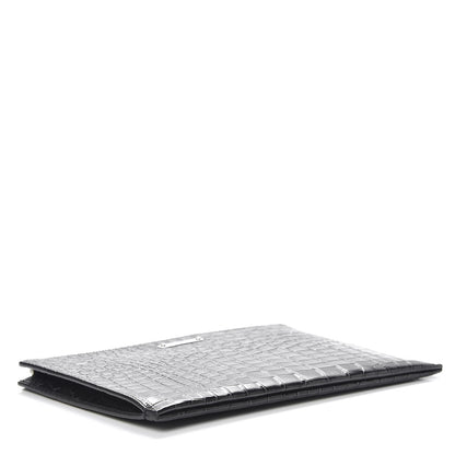 Saint Laurent Calfskin Crocodile Embossed ID Mini Tablet Holder Black 4 of 9