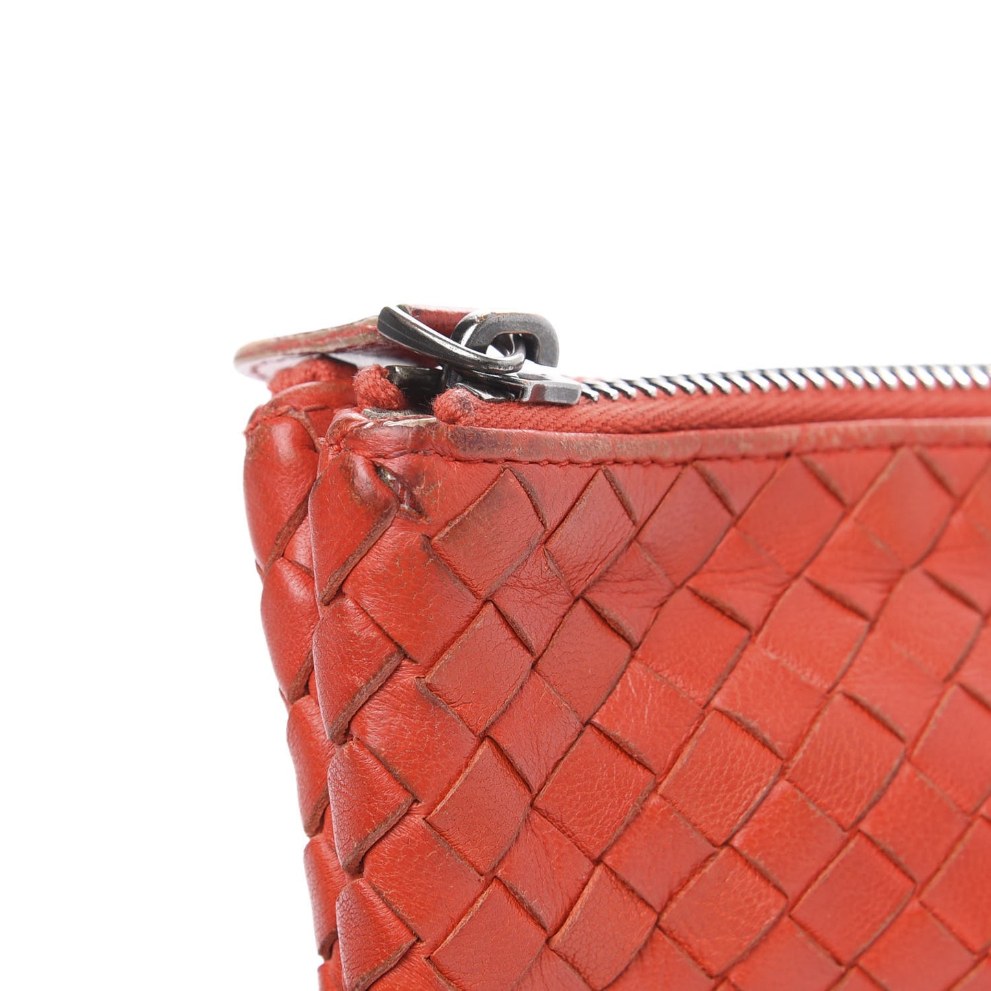 Nappa Intrecciato Double Zip Clutch Geranium