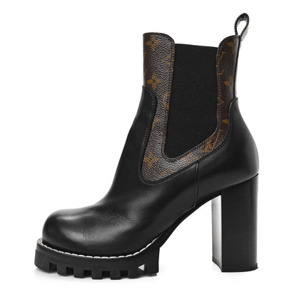 Louis Vuitton Calfskin Monogram Star Trail Ankle Boots 37.5 Black 1 of 6