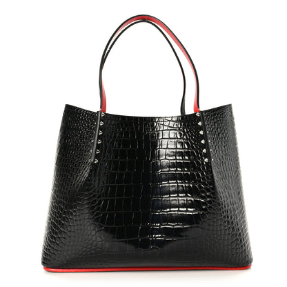 Christian Louboutin Crocodile Embossed Calfskin Spiked Small Cabarock Shopper Tote Black 1 of 8