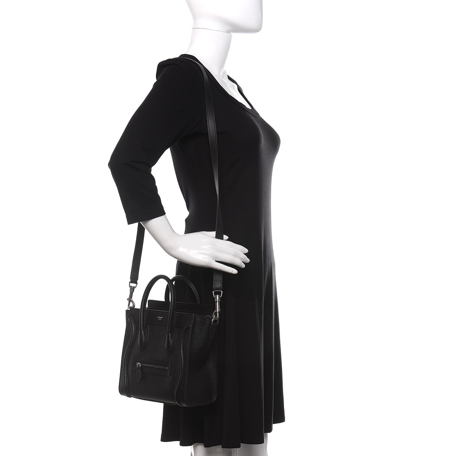 Celine Drummed Calfskin Nano Luggage Black 2 of 11