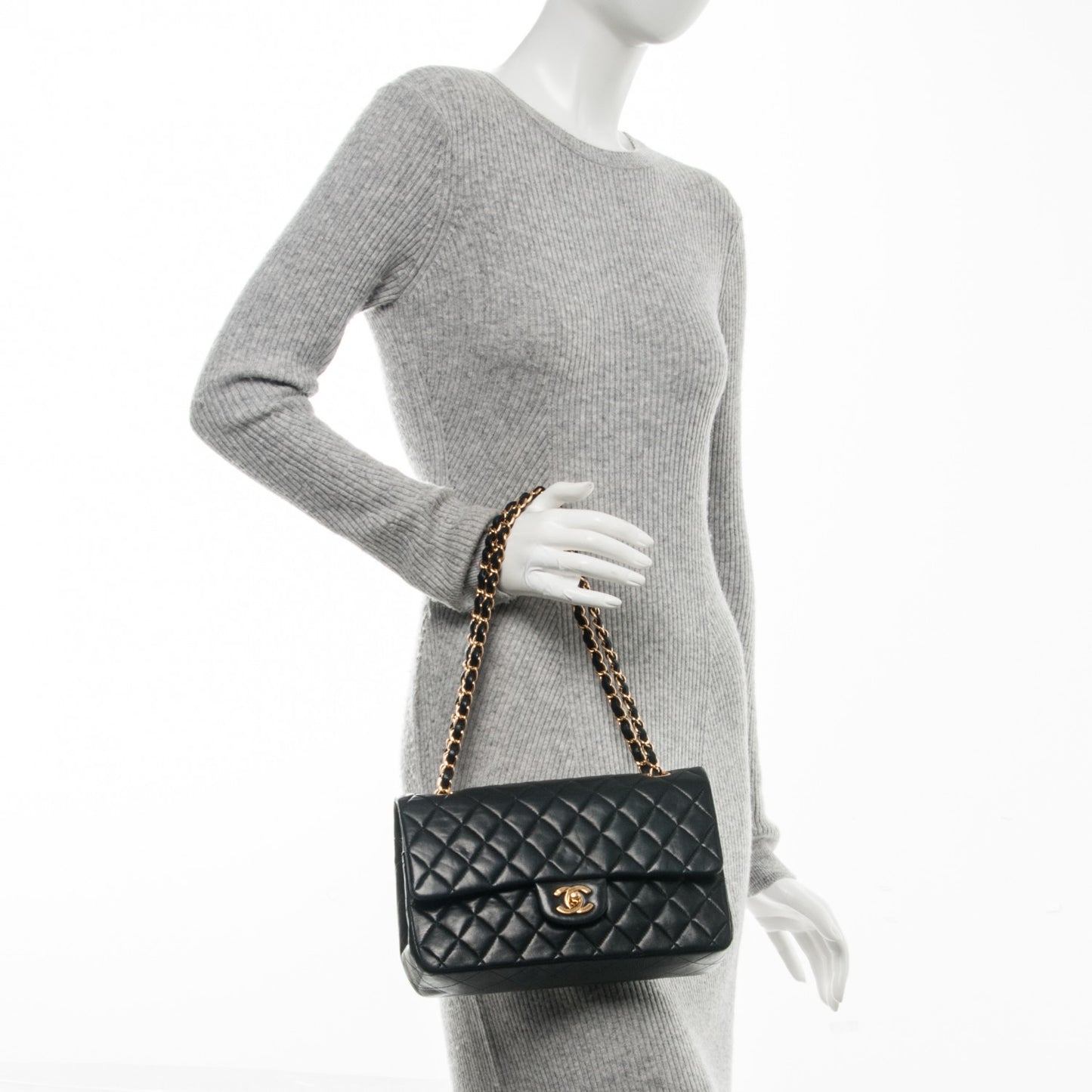 Lambskin Quilted Medium Double Flap Black
