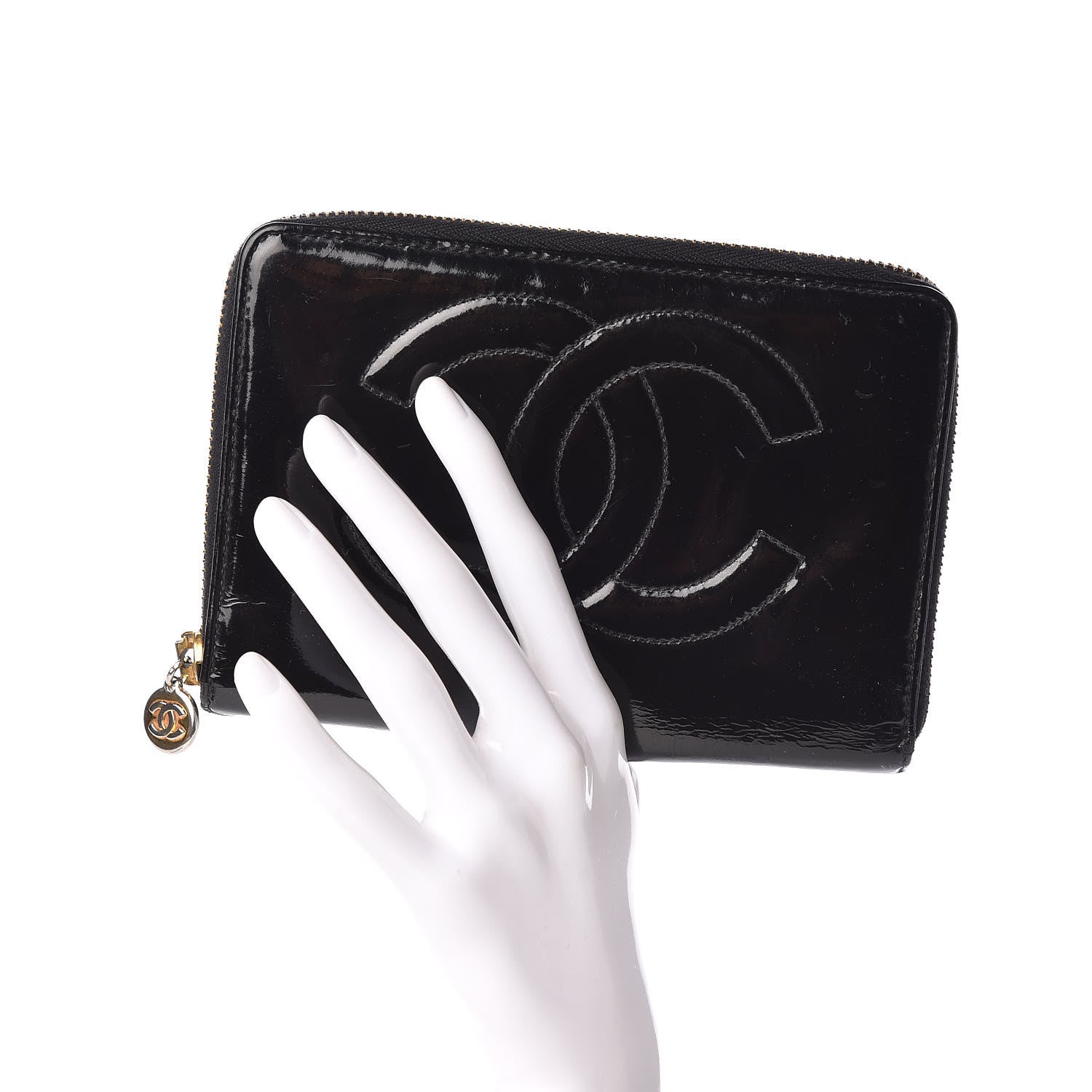 Chanel Patent CC Zip Around Wallet Black 2 of 8