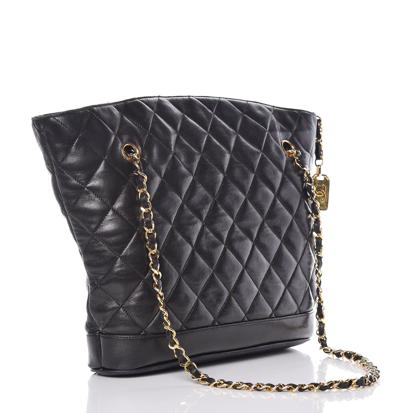 Lambskin Quilted Shopper Tote Black