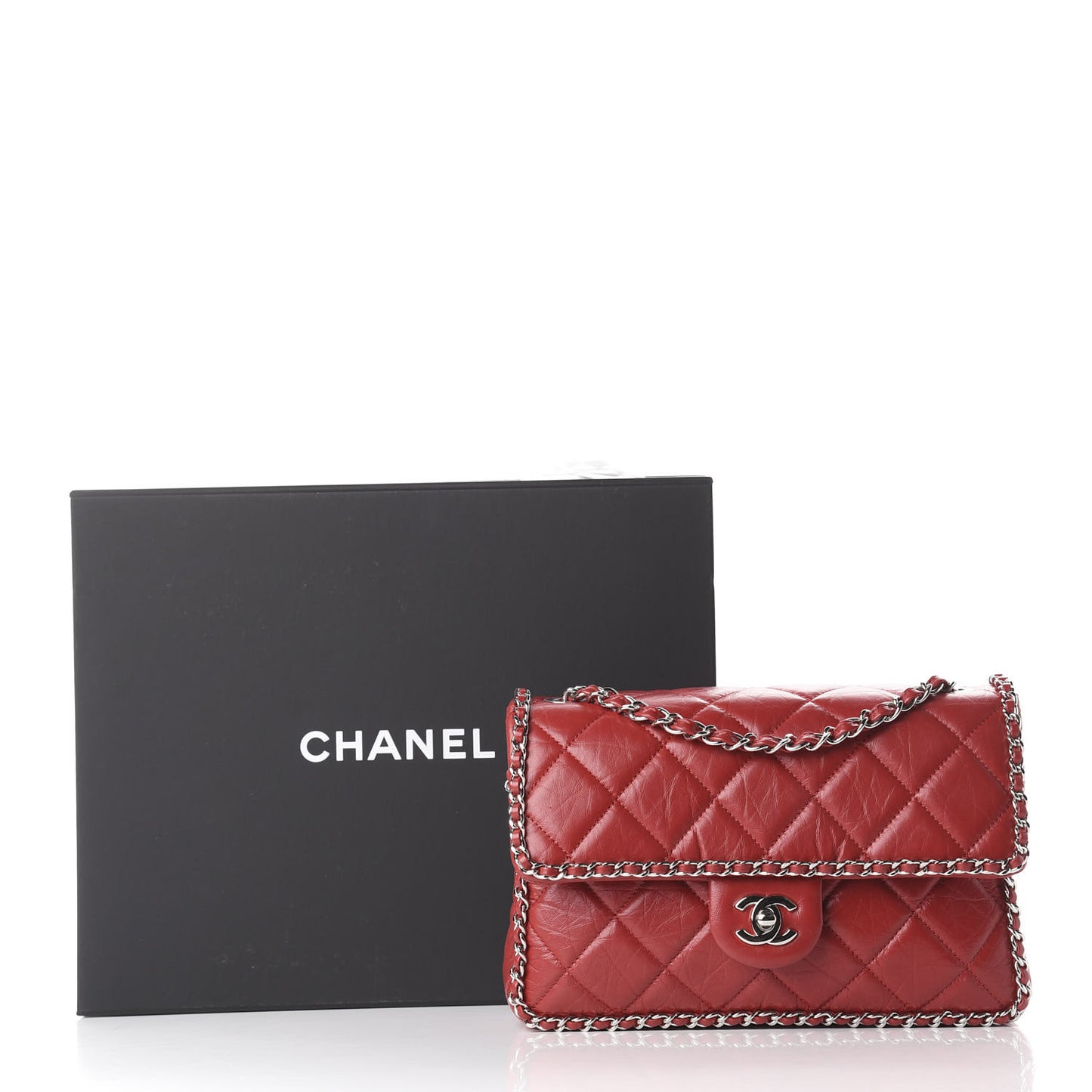 Crumpled Calfskin Medium Chain All Over Flap Red