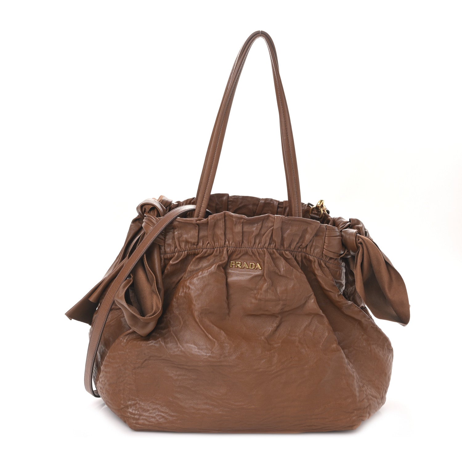 Prada Nappa Antique Bow Tote Brown 1 of 8