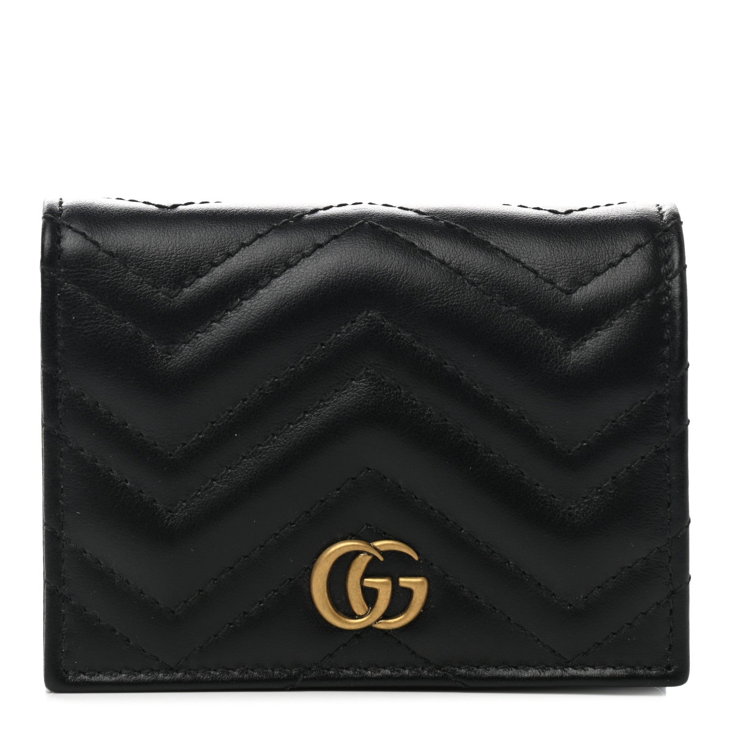 Gucci Calfskin Matelasse GG Marmont Card Case Wallet Black 1 of 8