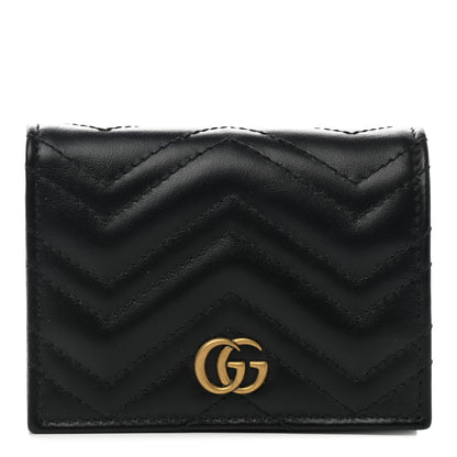 Gucci Calfskin Matelasse GG Marmont Card Case Wallet Black 1 of 8