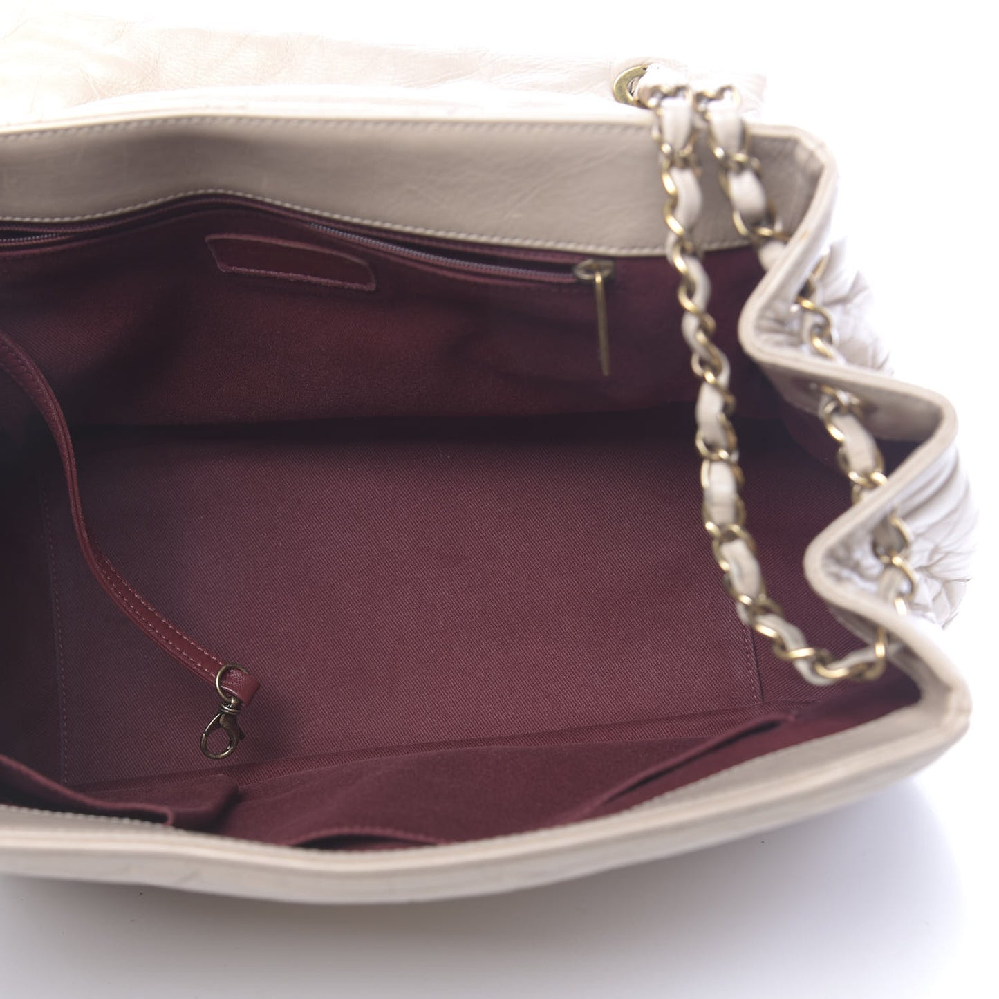 Aged Calfskin Quilted Large Pondichery Flap Beige