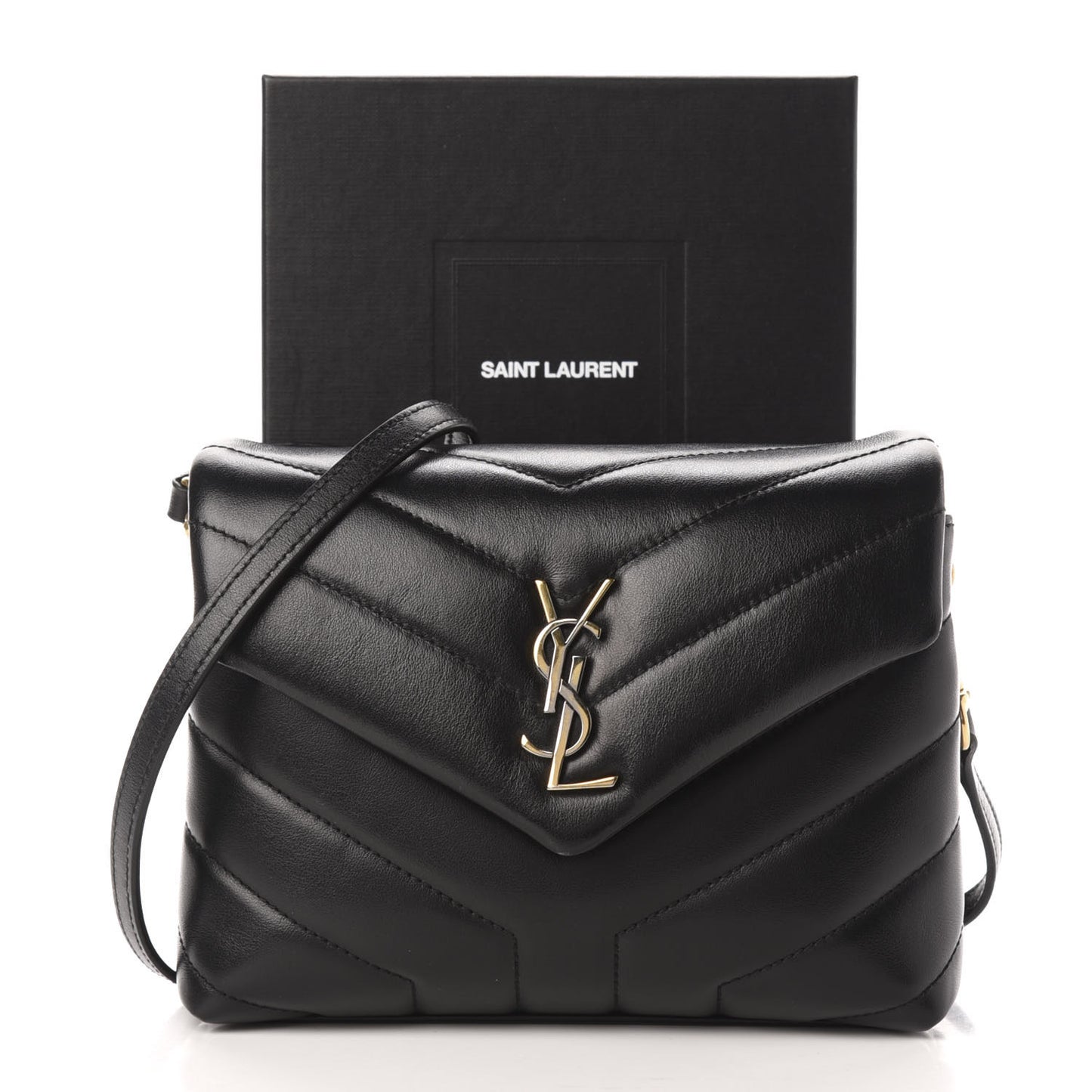 Calfskin Y Quilted Monogram Toy Loulou Crossbody Bag Black
