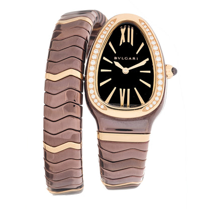 Bulgari 18K Rose Gold Ceramic Diamond Bezel 35mm Serpenti Tubogas Quartz Watch Brown 1 of 4