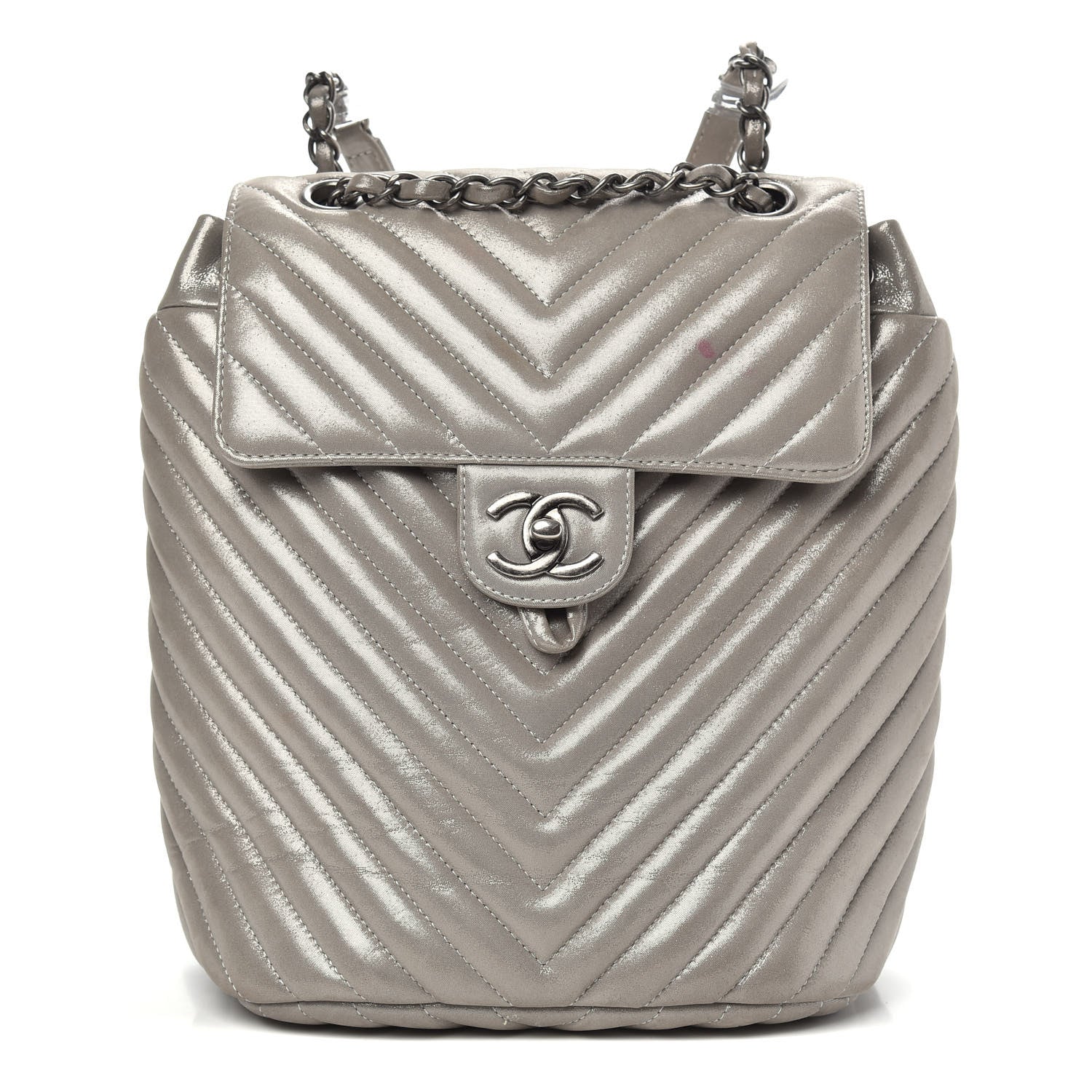 Chanel Metallic Iridescent Calfskin Chevron Quilted Small Urban Spirit Backpack Silver 1 of 11