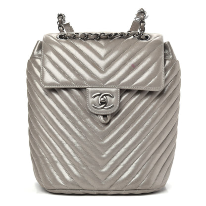 Chanel Metallic Iridescent Calfskin Chevron Quilted Small Urban Spirit Backpack Silver 1 of 11