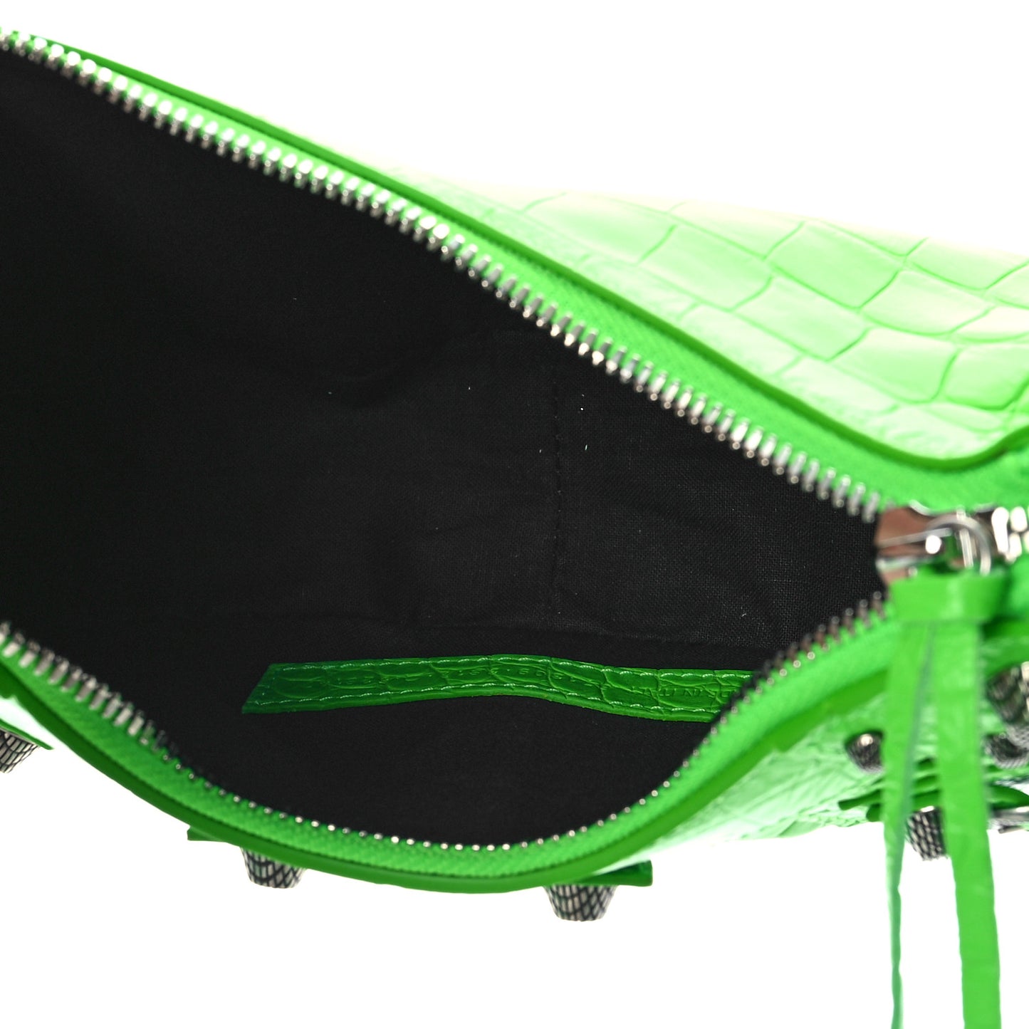 Extra Supple Calfskin Crocodile Embossed Le Cagole Shoulder Bag XS Acid Green