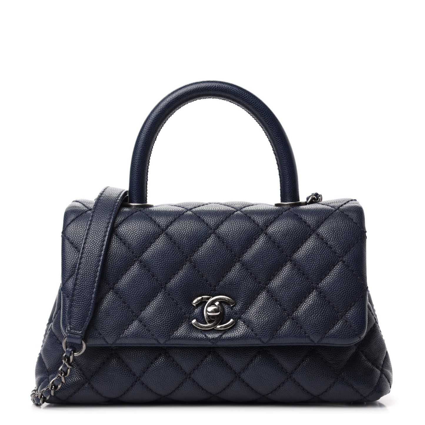 Caviar Quilted Mini Coco Handle Flap Navy Blue