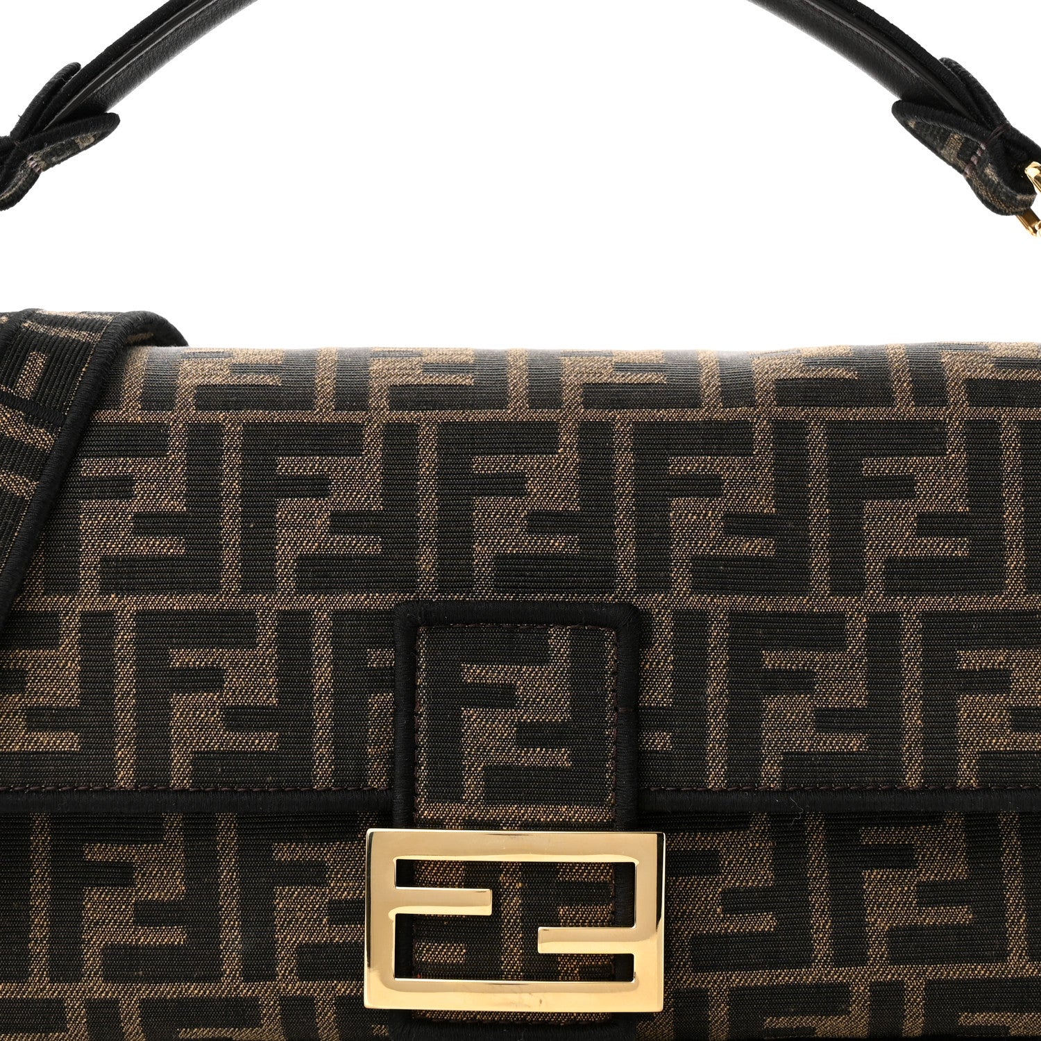 Fendi Fabric Jacquard FF 1974 Medium Baguette Tobacco Moro Black 7 of 9