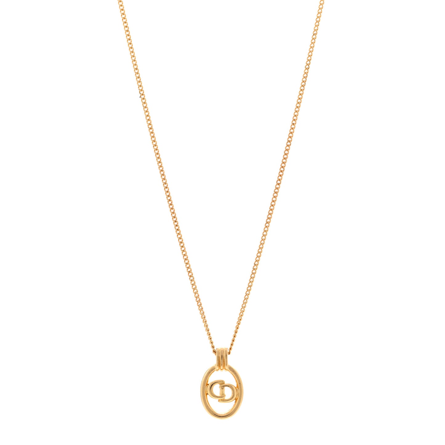 Metal CD Logo Oval Pendant Necklace Gold