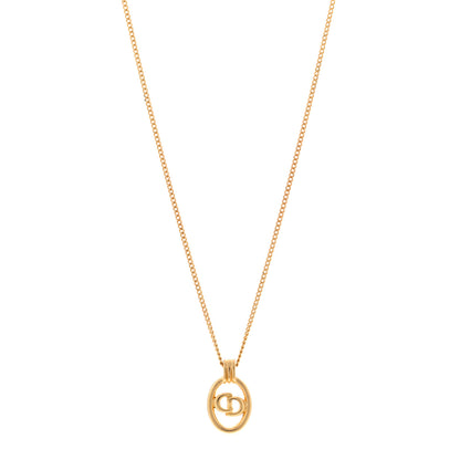 Christian Dior Metal CD Logo Oval Pendant Necklace Gold 1 of 5