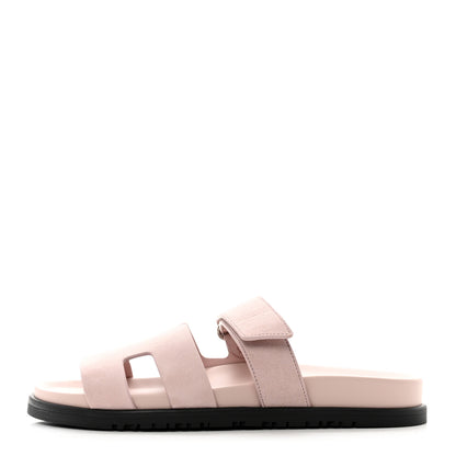 Hermes Suede Goatskin Womens Chypre Sandals 38 Rose Perle 1 of 9