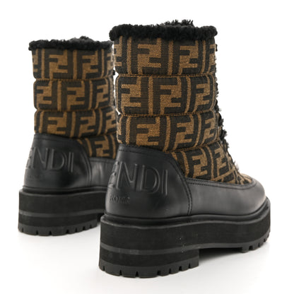 Fendi Vitello Nylon Jacquard Fabric FF Signature Biker Boots 39 Black Tobacco 4 of 8